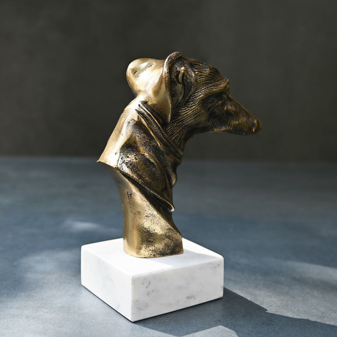 Antique brass greyhound sculpture on marble base