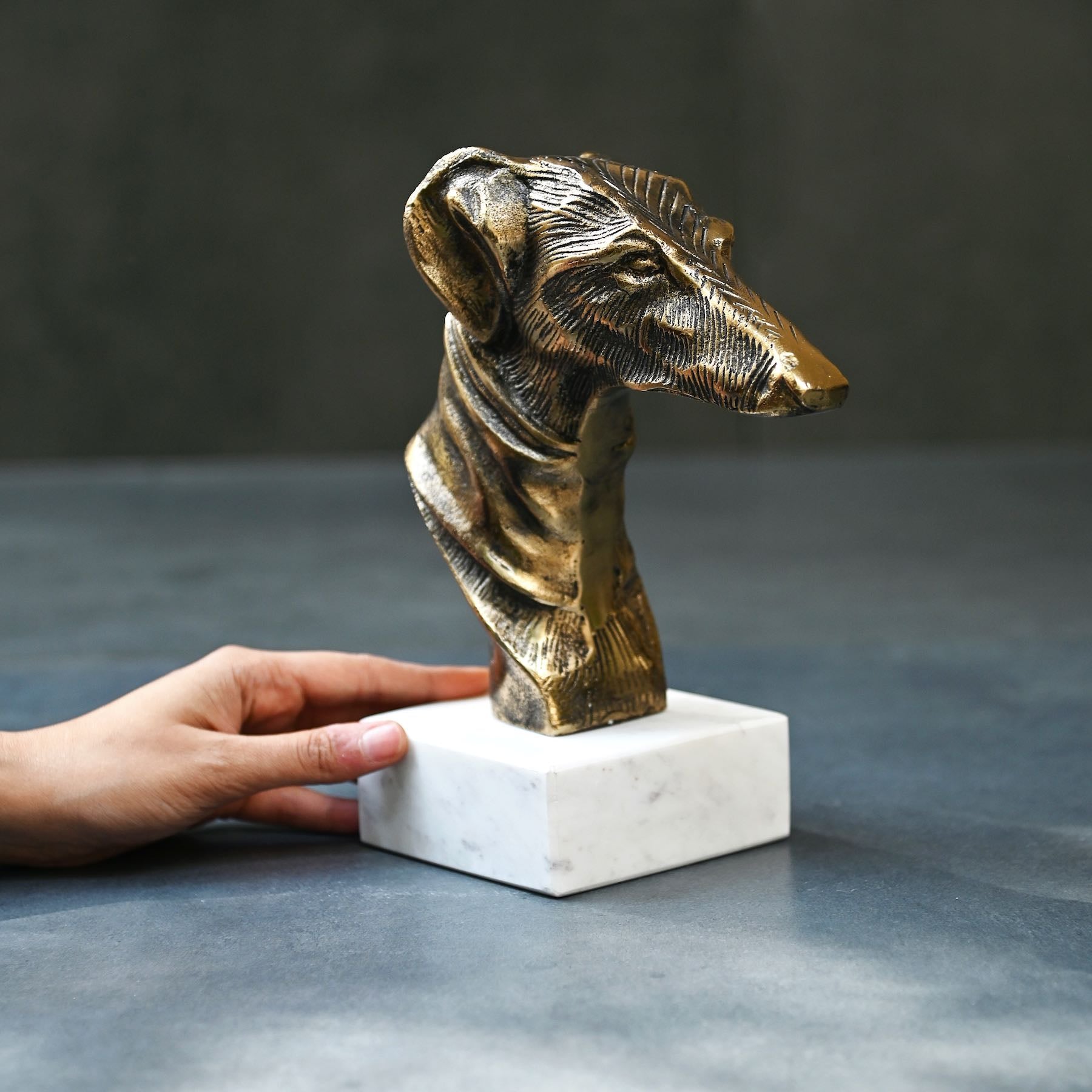 Brass Greyhound Sculpture – Elegant Antique Dog Figurine – Mora Taara