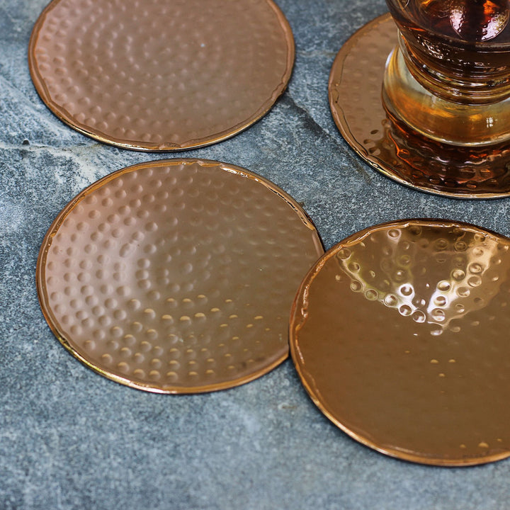 round bronze metal coasters set