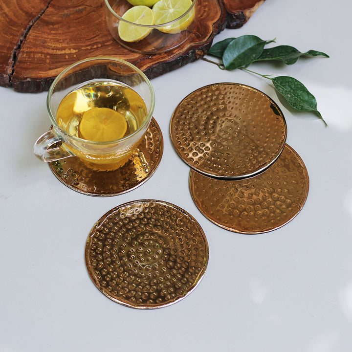 round bronze metal coasters set