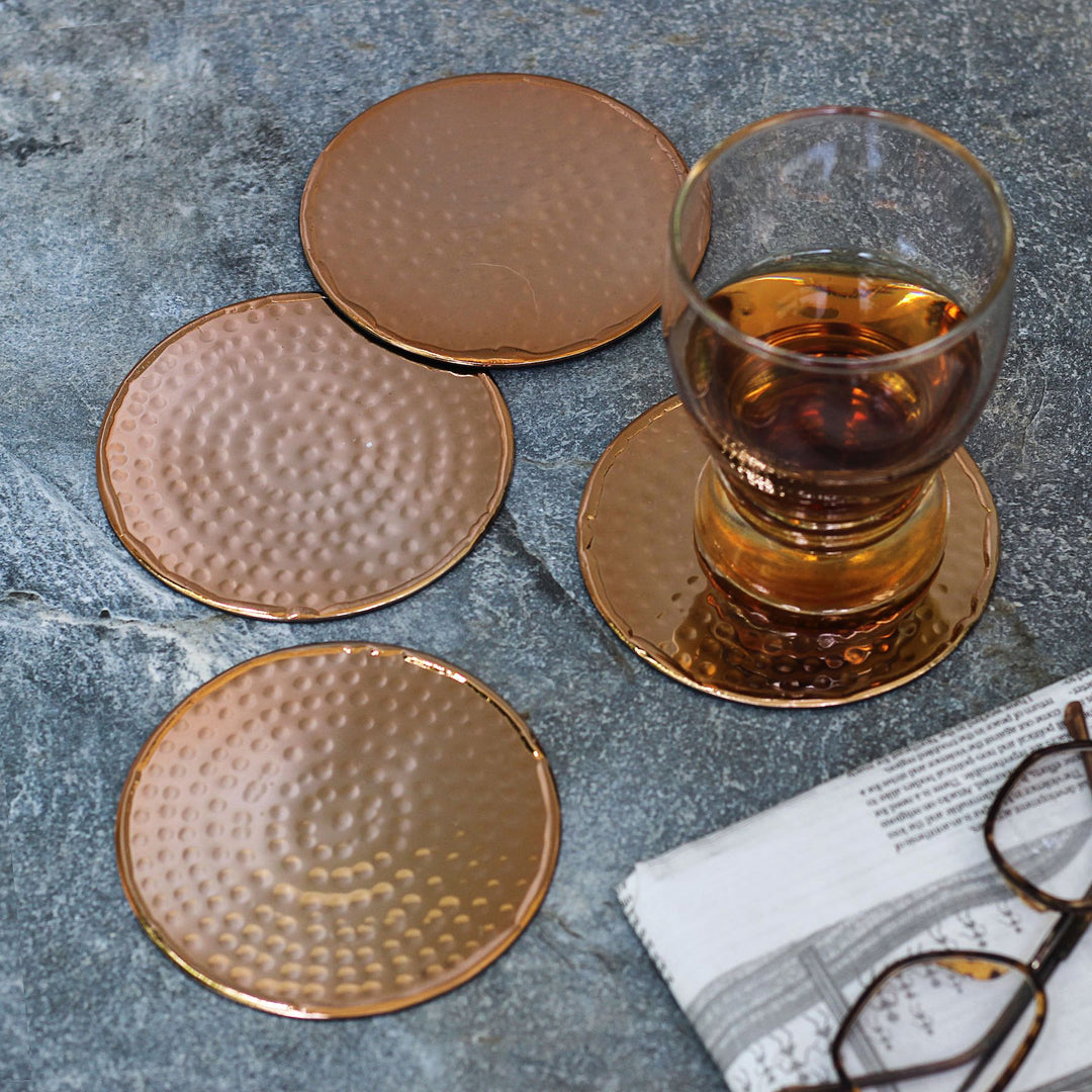 round bronze metal coasters set