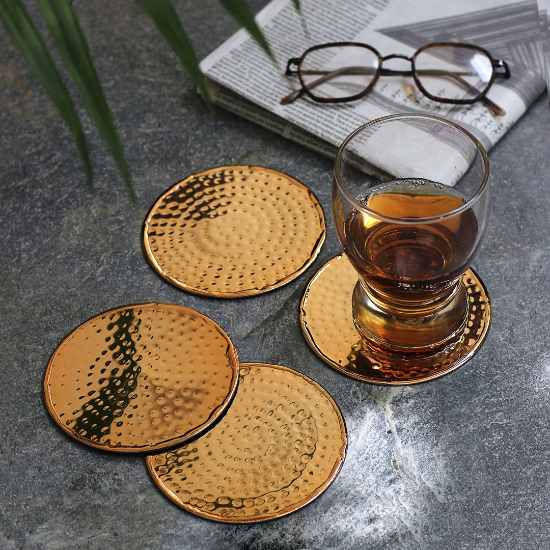 round bronze metal coasters set