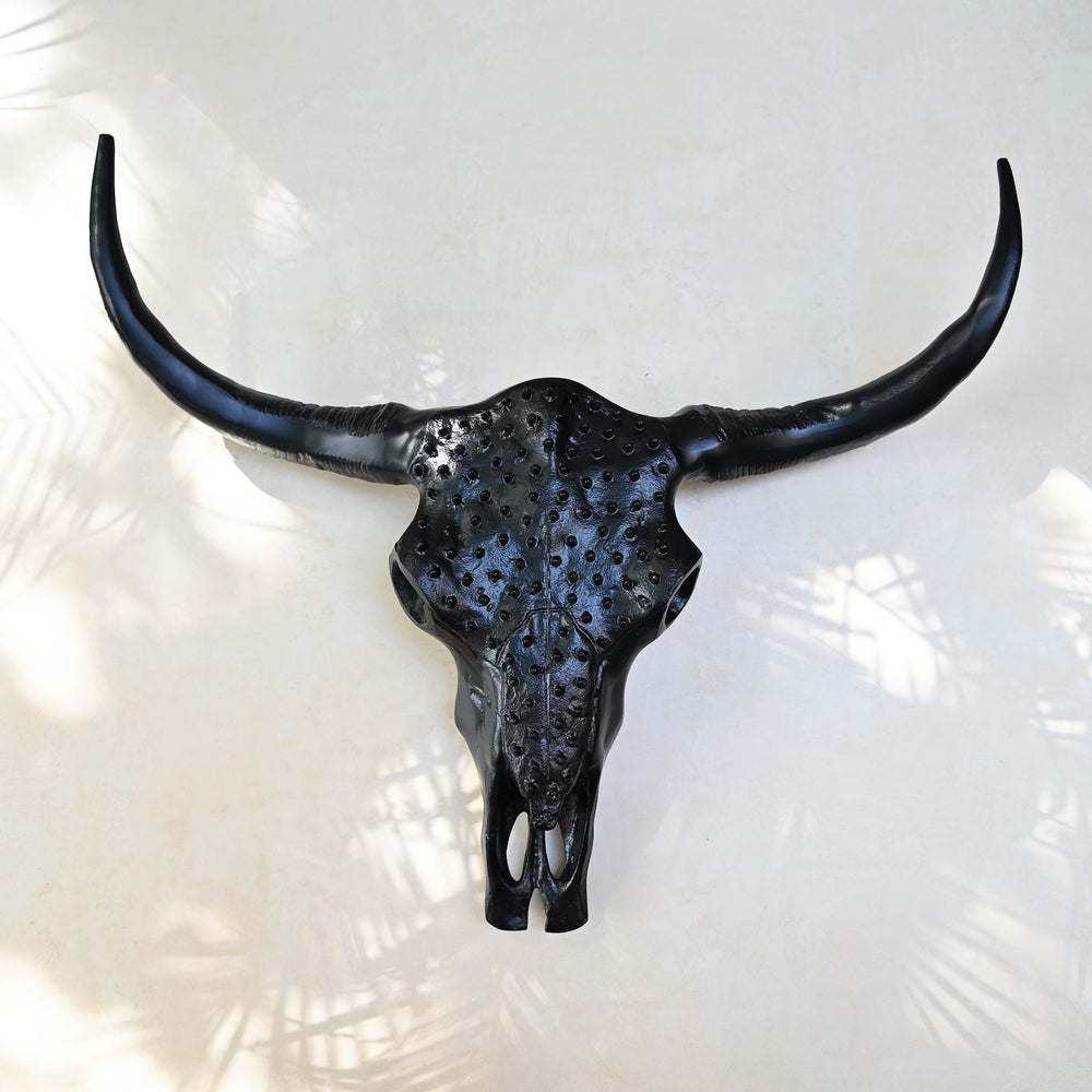 black long horn steer wall decor