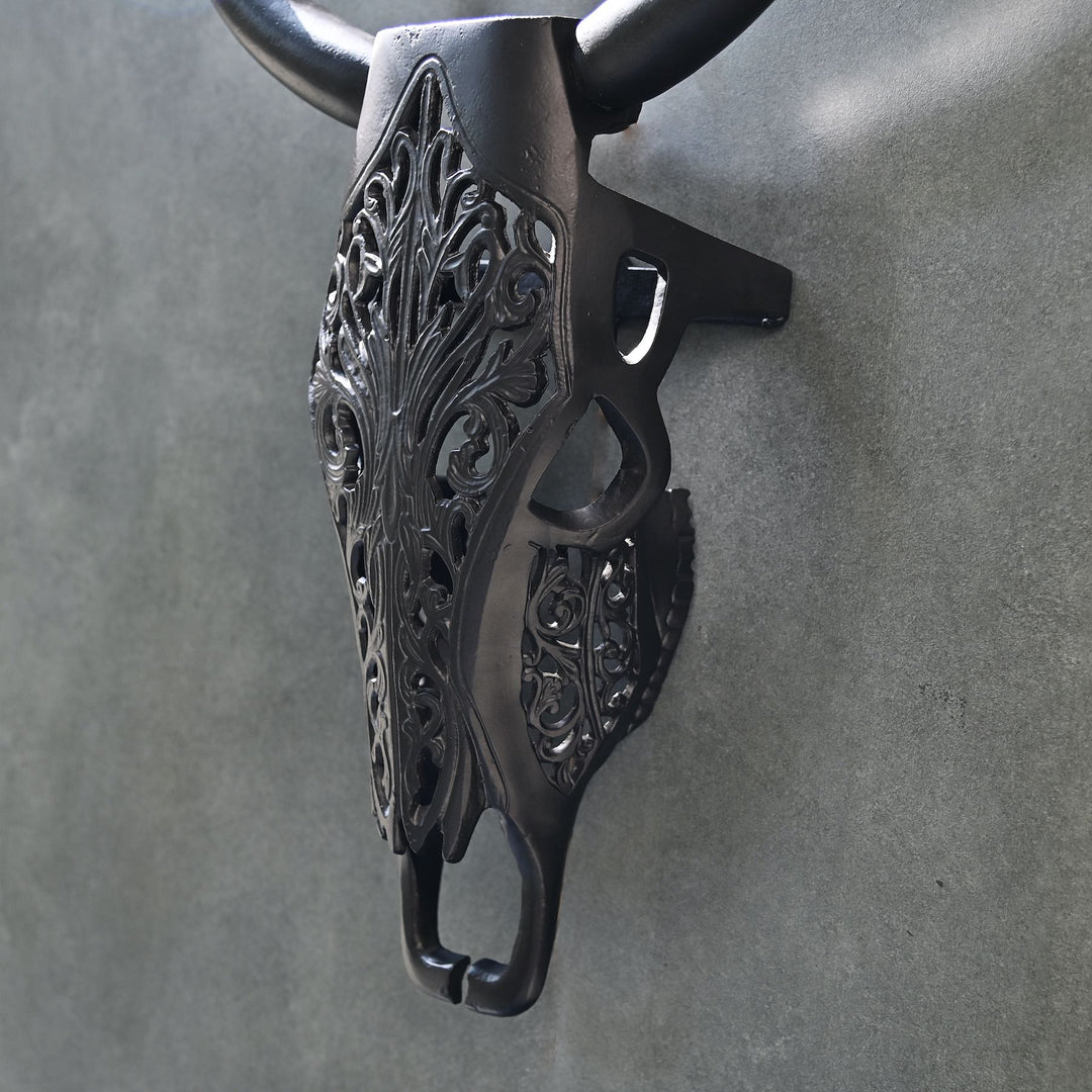 black long horn steer wall sculpture