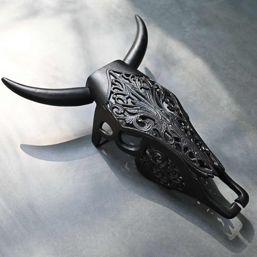 black long horn steer wall sculpture