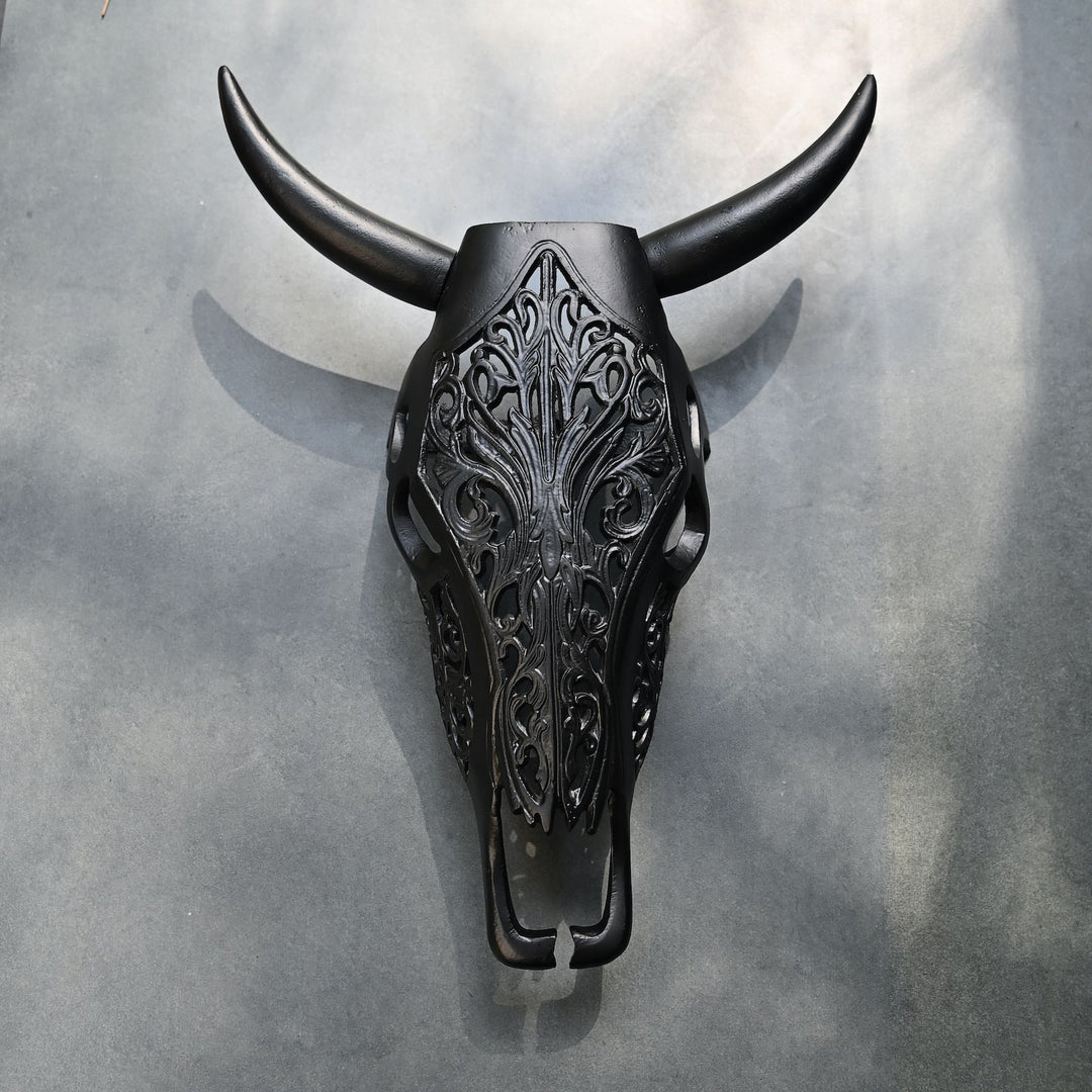 black long horn steer wall sculpture