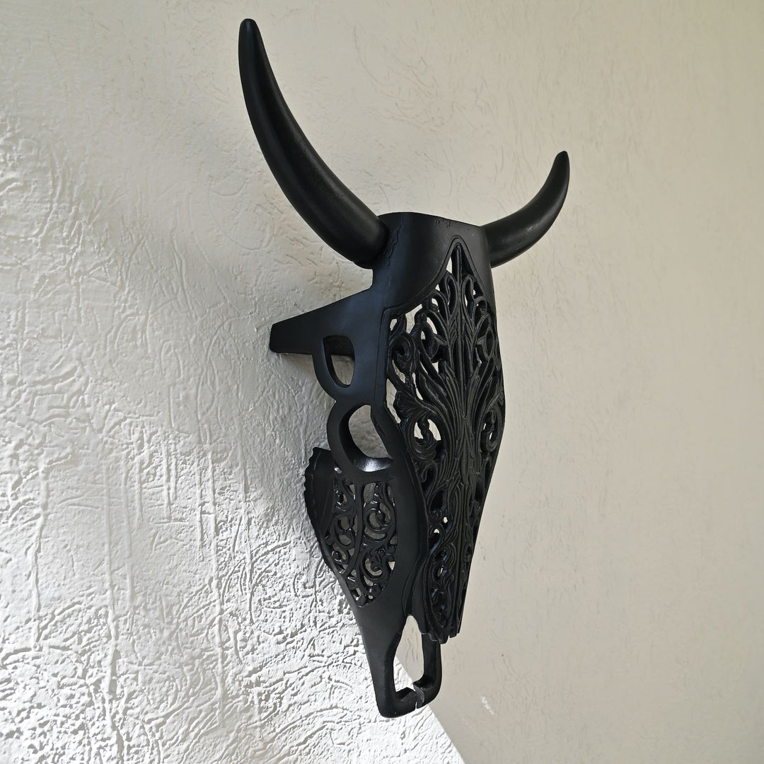 black long horn steer wall sculpture