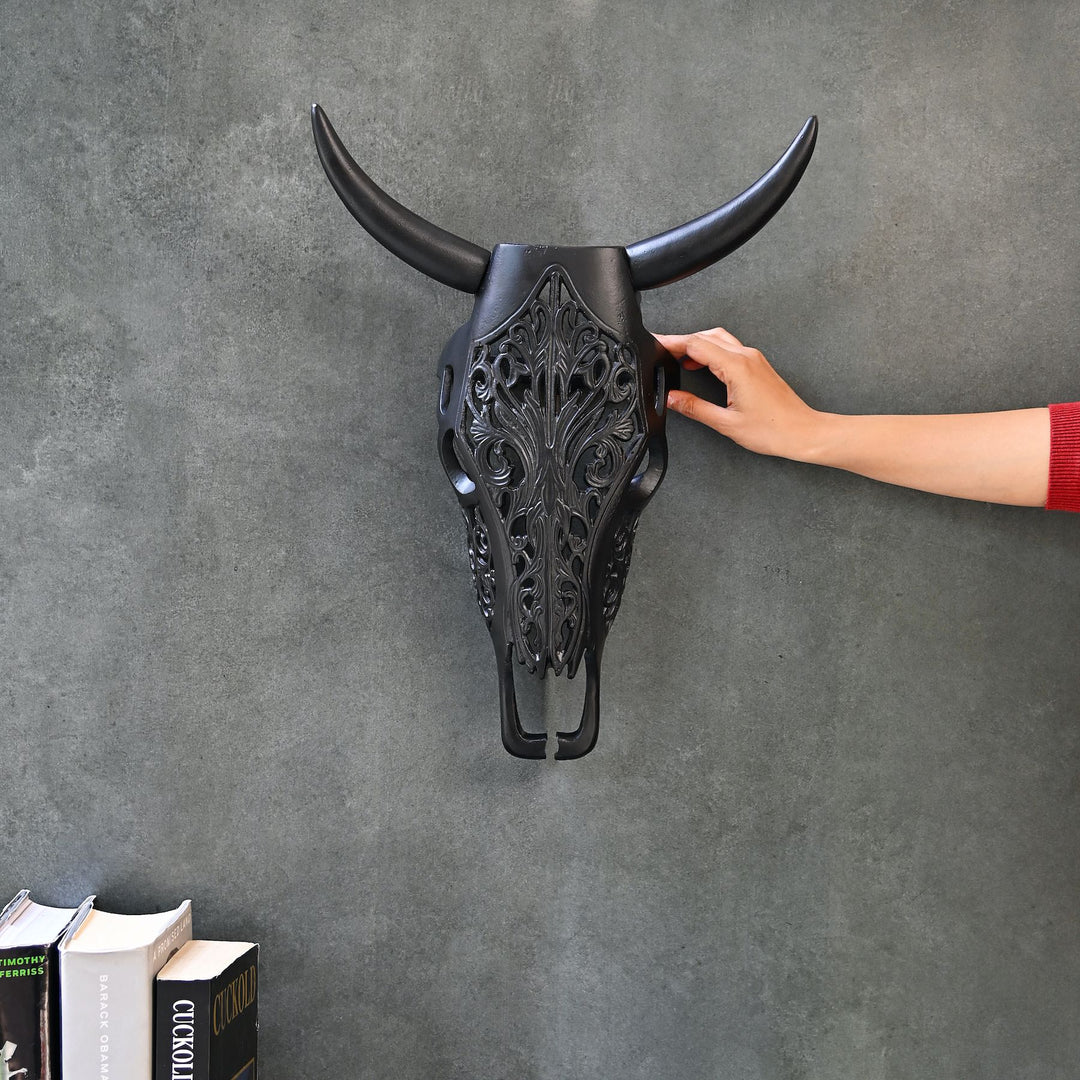 black long horn steer wall sculpture