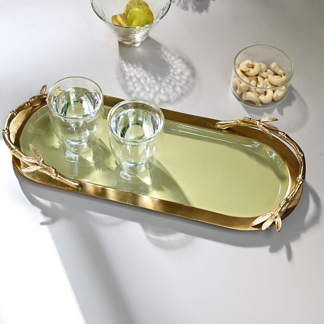 long gold & green serving tray