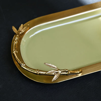long gold & green serving tray