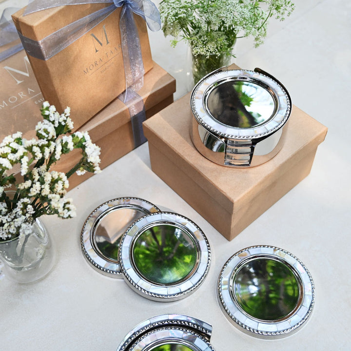 Mother of Pearl & Brass Coasters - Set of 4