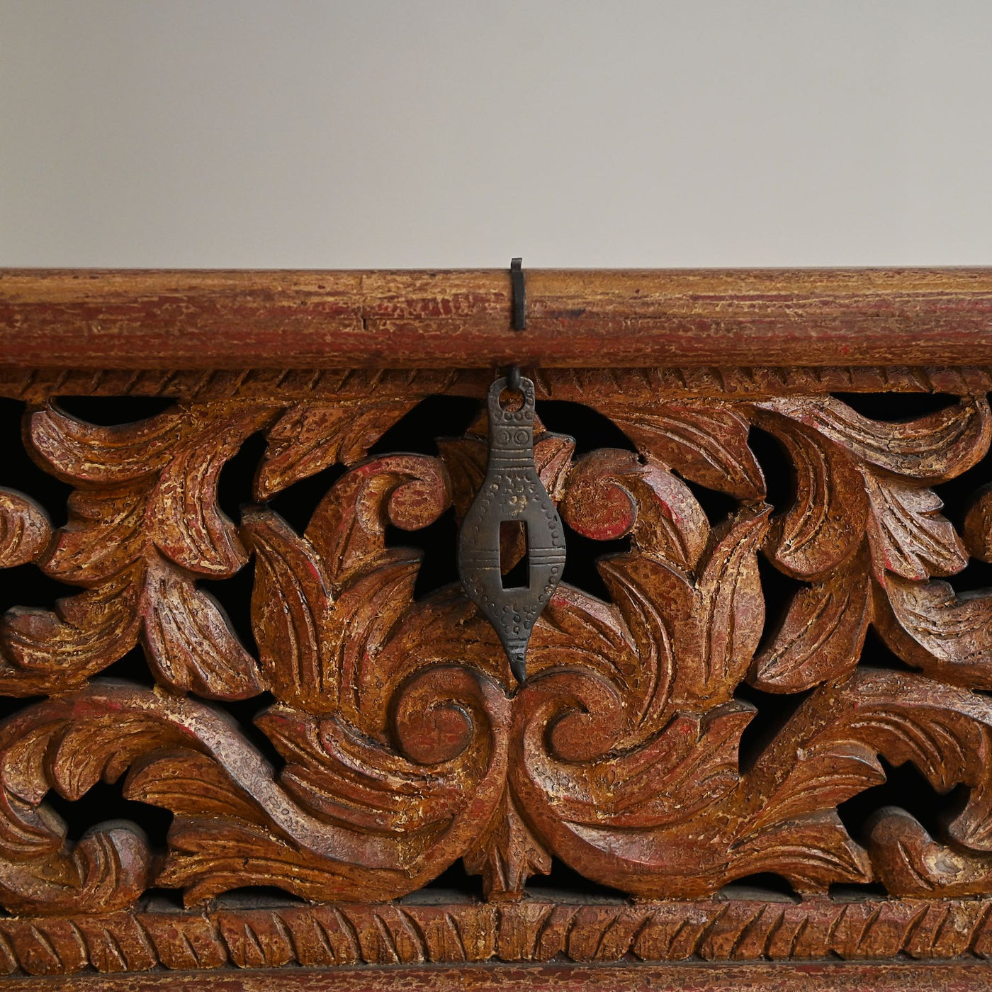 wooden chest for storage with hand carvings