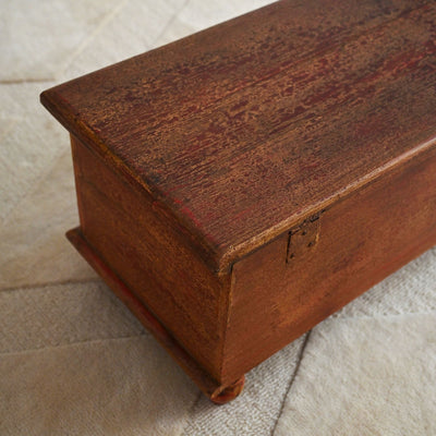 wooden chest for storage with hand carvings