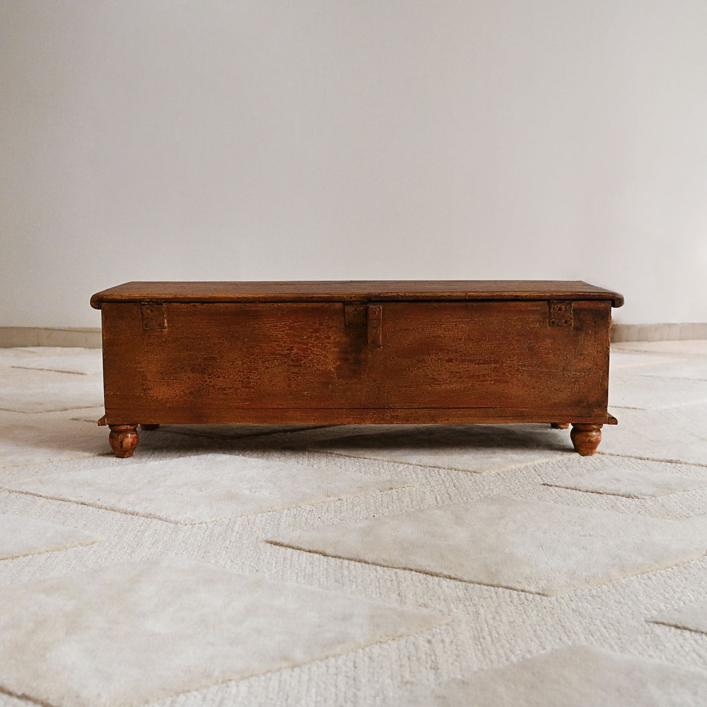 wooden chest for storage with hand carvings