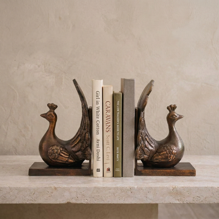 Peacock Bookends Bronze