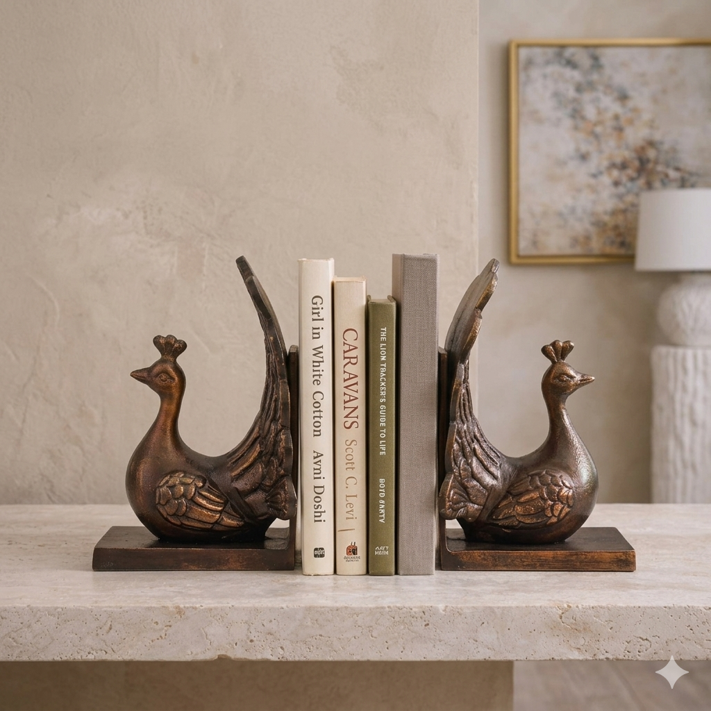 Peacock Bookends Bronze