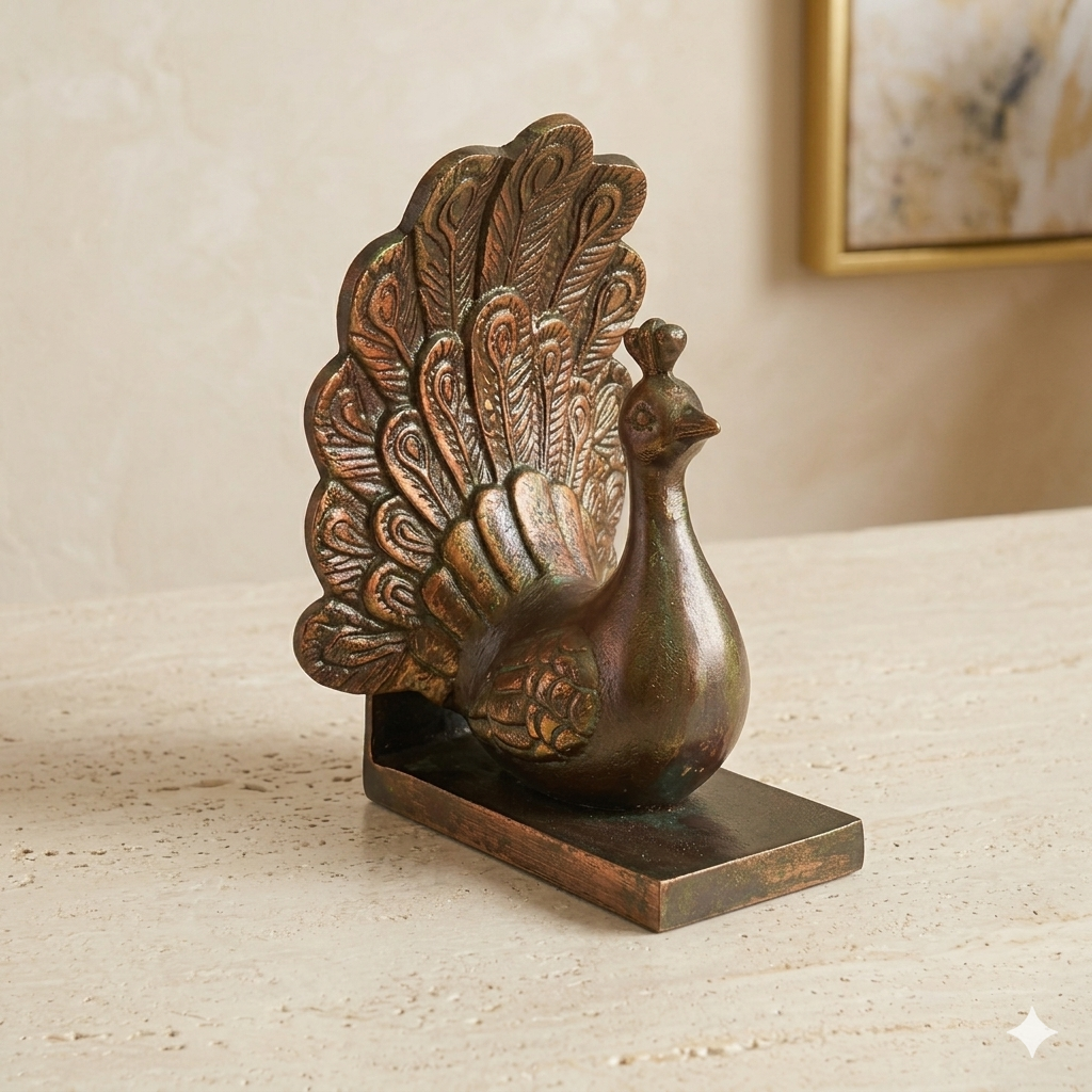 Peacock Bookends Bronze