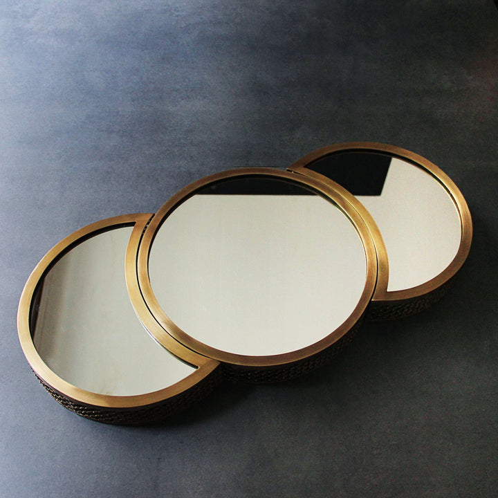 round decorative mirror tray set