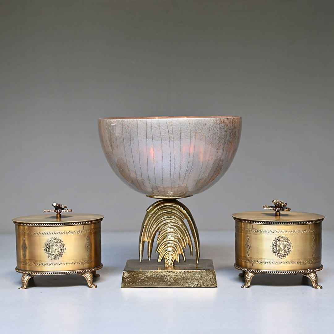 decorative silver glass bowl with golden base