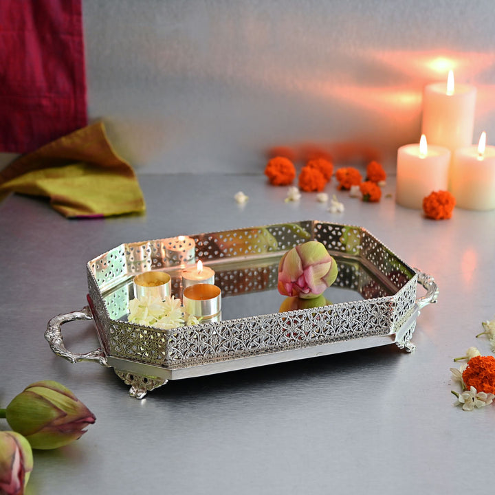 rectangular silver mirror tray