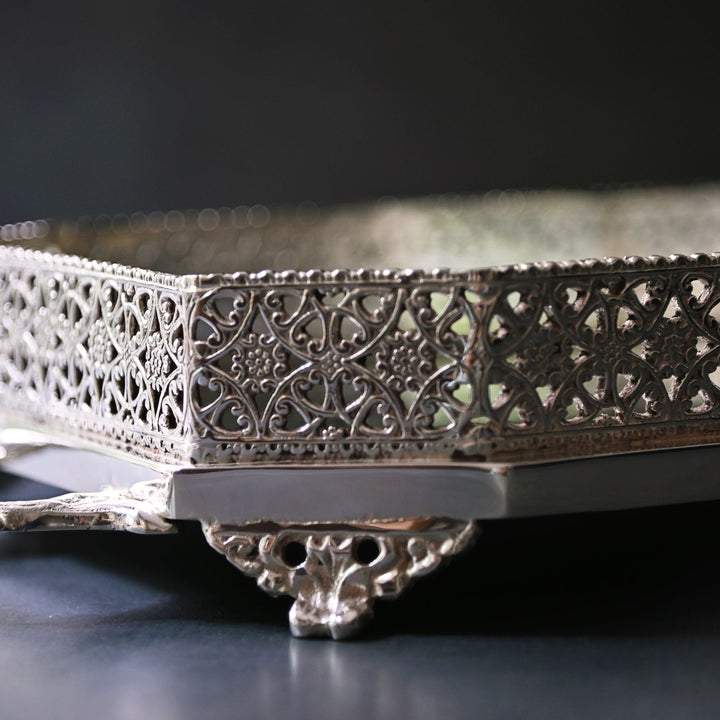 rectangular silver mirror tray