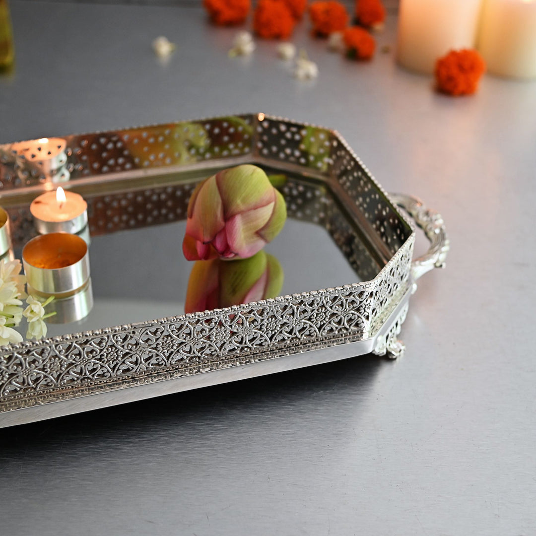 rectangular silver mirror tray