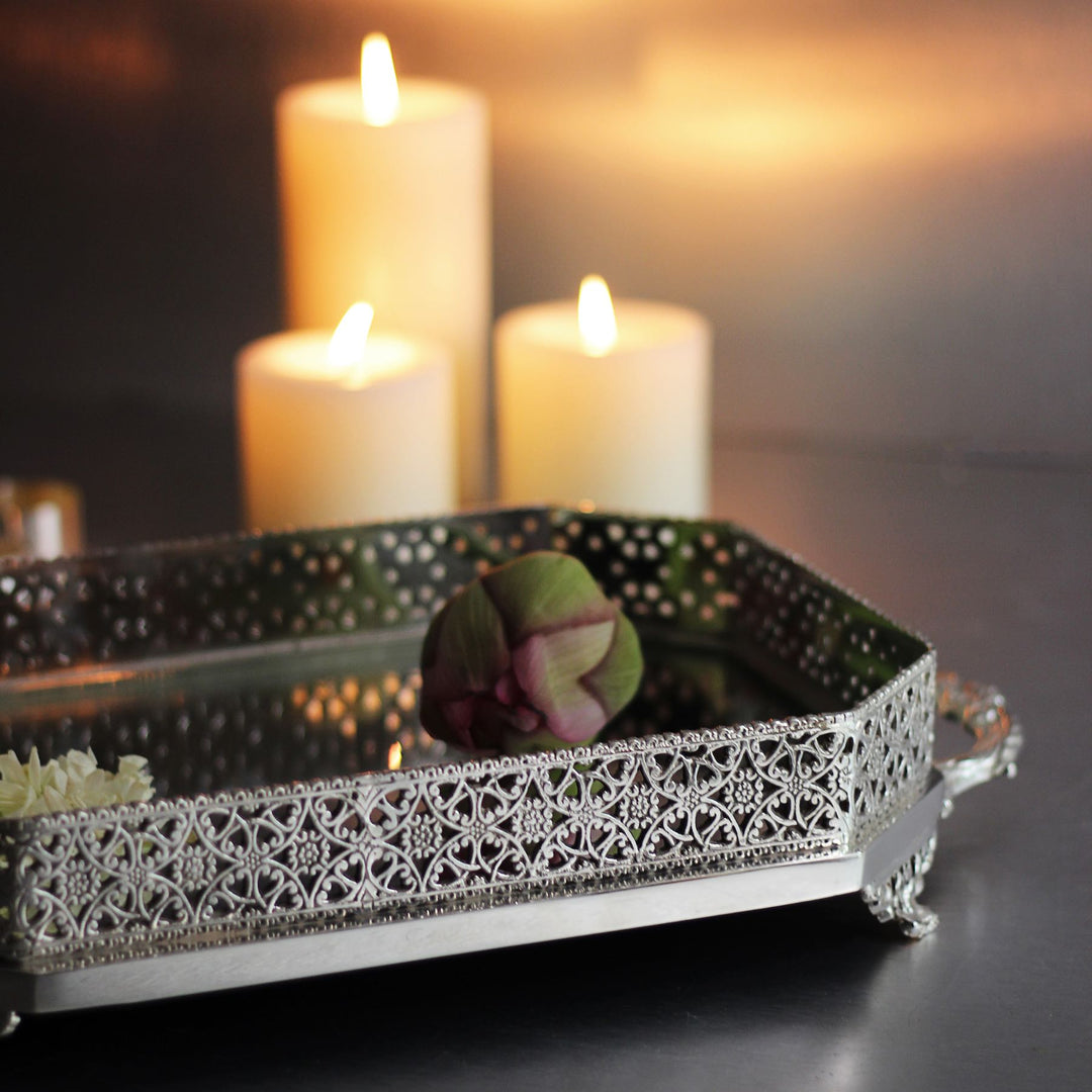 rectangular silver mirror tray