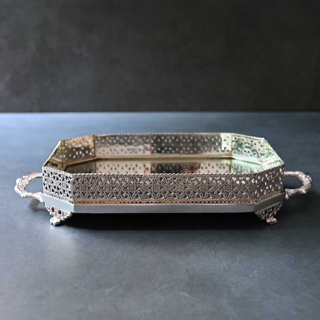 rectangular silver mirror tray