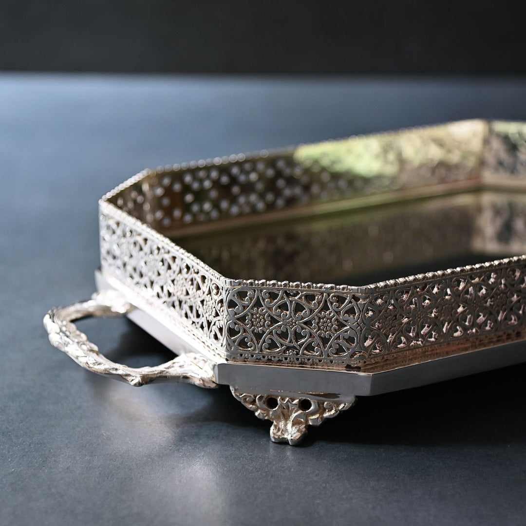 rectangular silver mirror tray