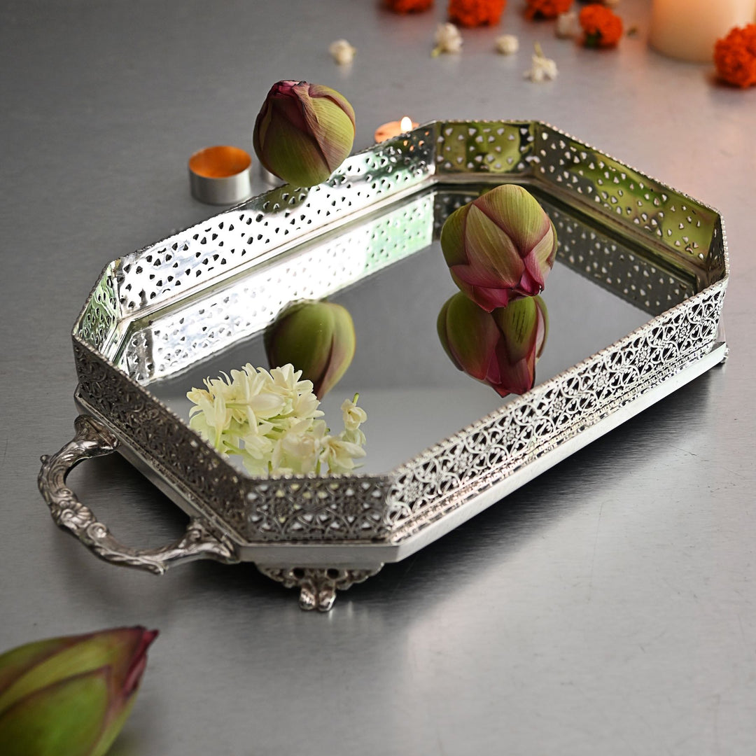 rectangular silver mirror tray