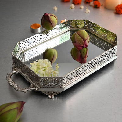 Silver Rectangular Mirror Tray