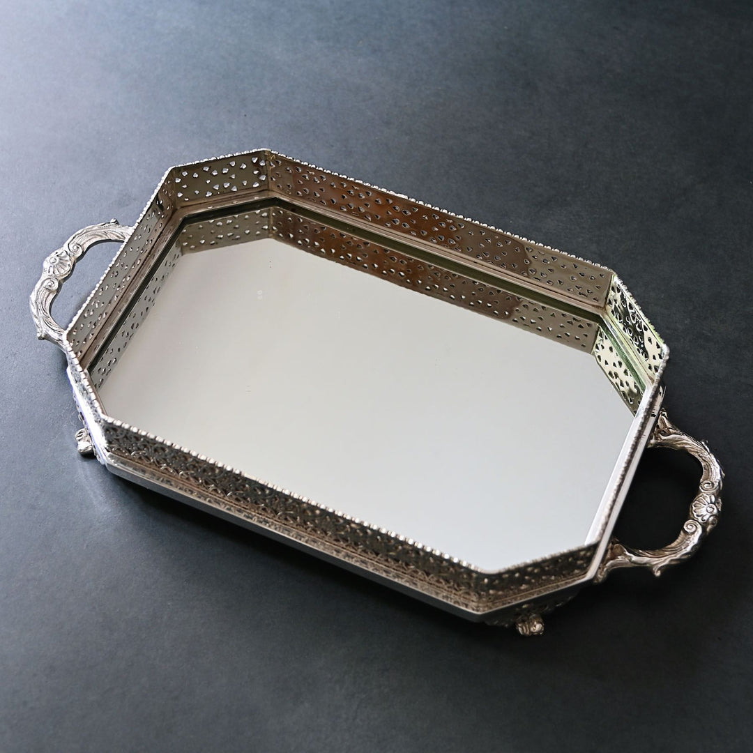 rectangular silver mirror tray