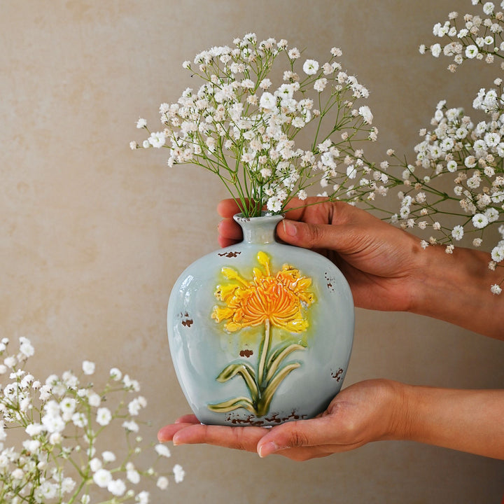 Sunflower Ceramic Vase Pair