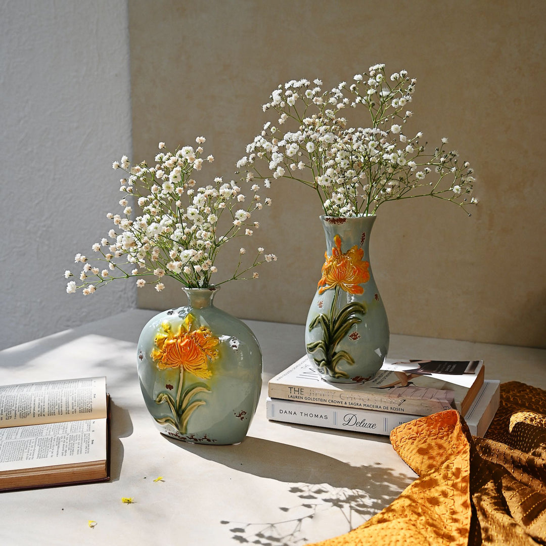 Sunflower Ceramic Vase Pair