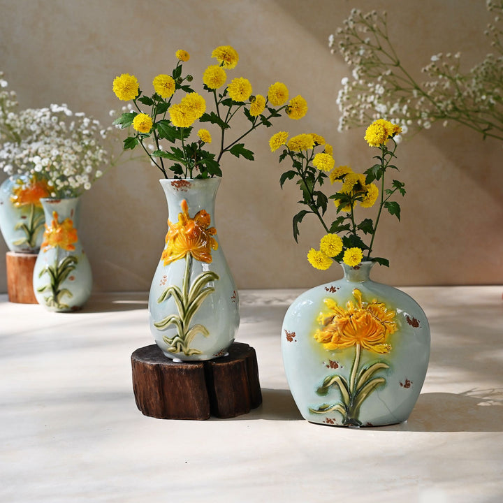 Sunflower Ceramic Vase Pair