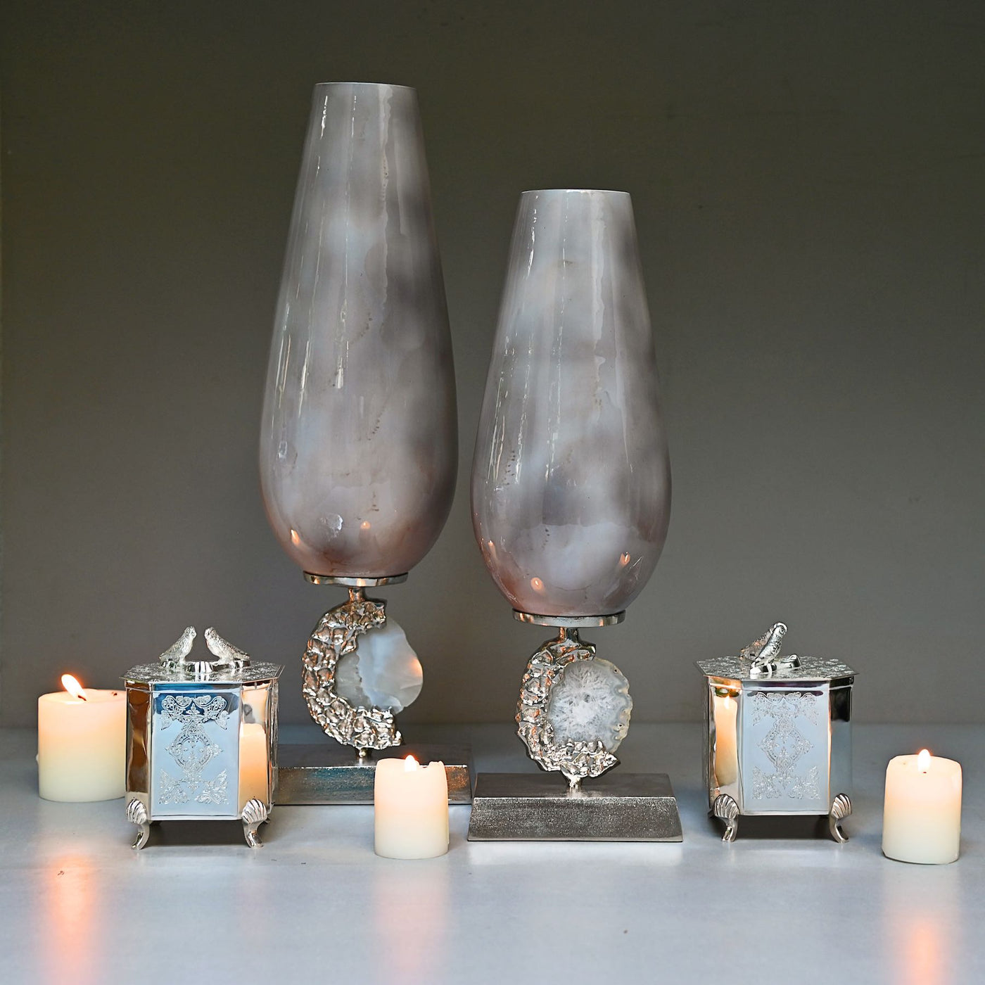 Tall Glass Hurricane Candle Stand