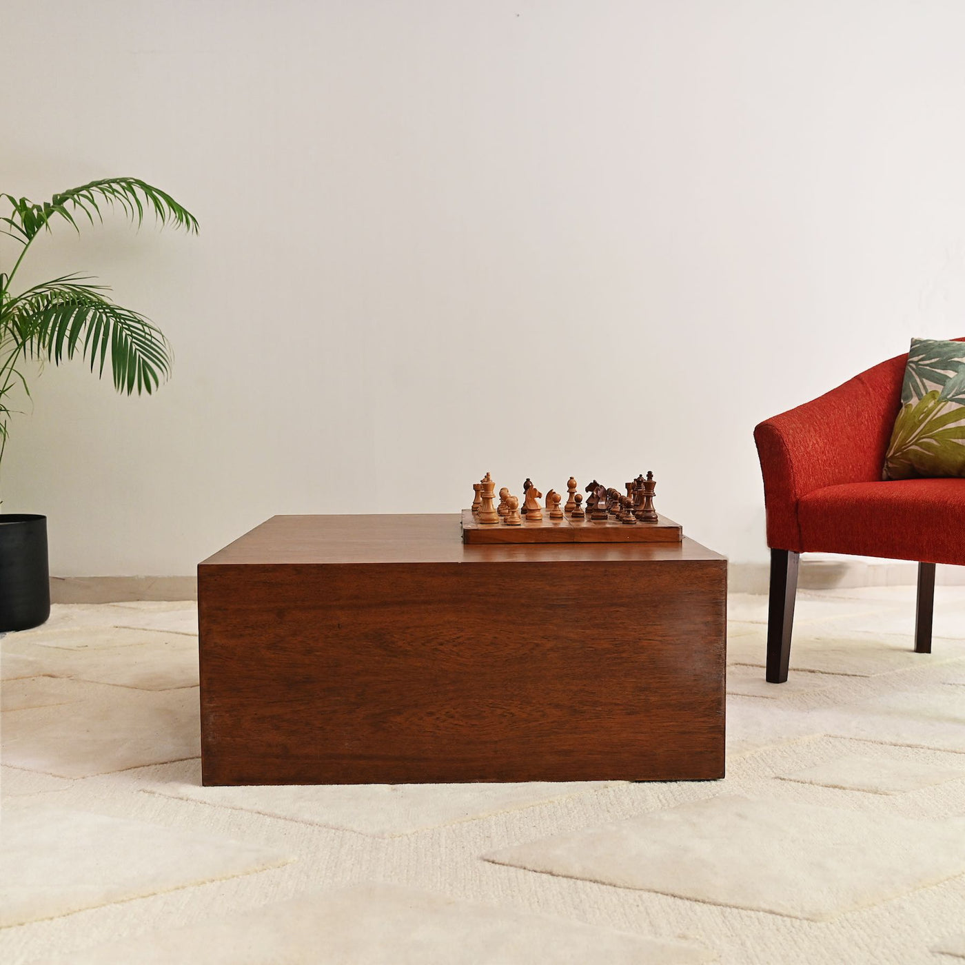 Teak wood coffee table with hollow storage space