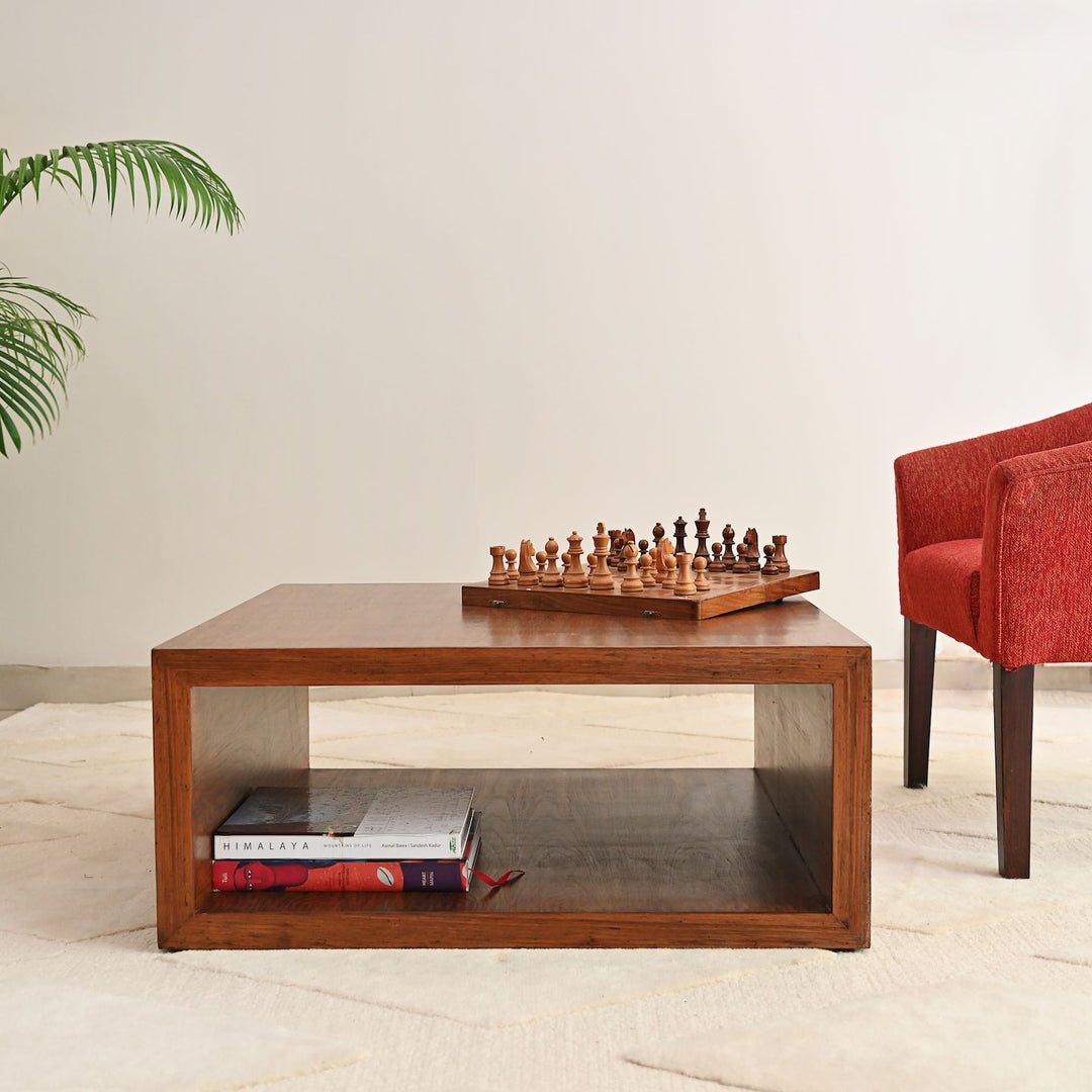 Teak wood coffee table with hollow storage space