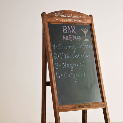 Foldable wooden chalkboard made of acacia wood for home décor and notes.