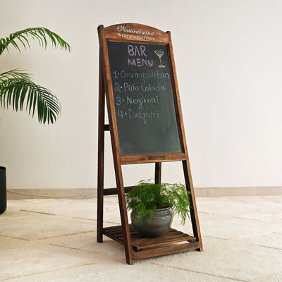 Foldable wooden chalkboard made of acacia wood for home décor and notes.