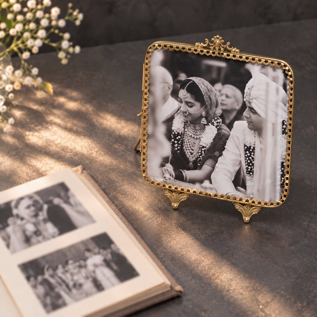Ornate Square Brass Photo Frame