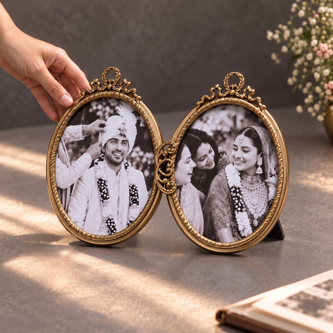 Double Oval Brass Photo Frame