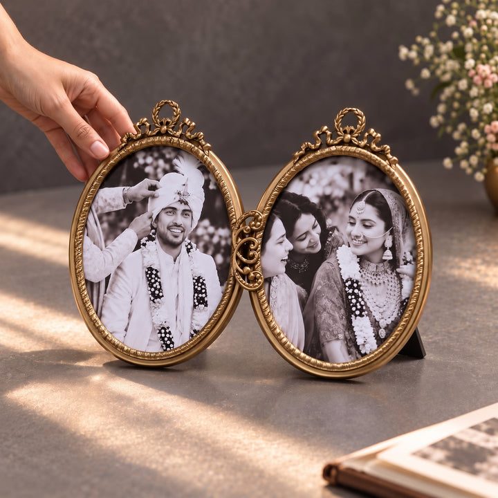 Double Oval Brass Photo Frame