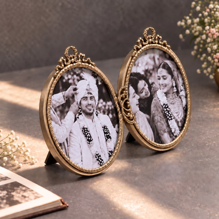 Double Oval Brass Photo Frame