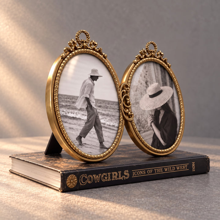 Double Oval Brass Photo Frame
