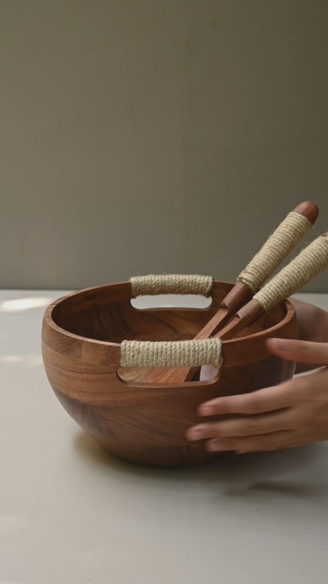 Wood Salad Bowl with Spoon & Fork