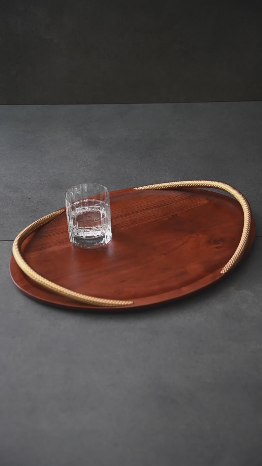 Large Wooden Tray with Golden Handles