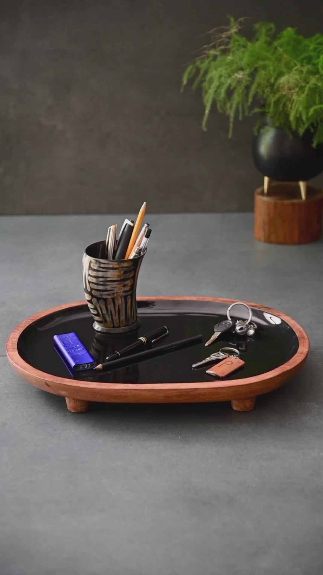 Black Tray with Wooden Legs