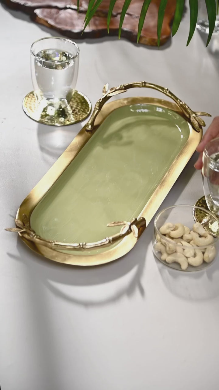 Long Oval Tray Gold & Green