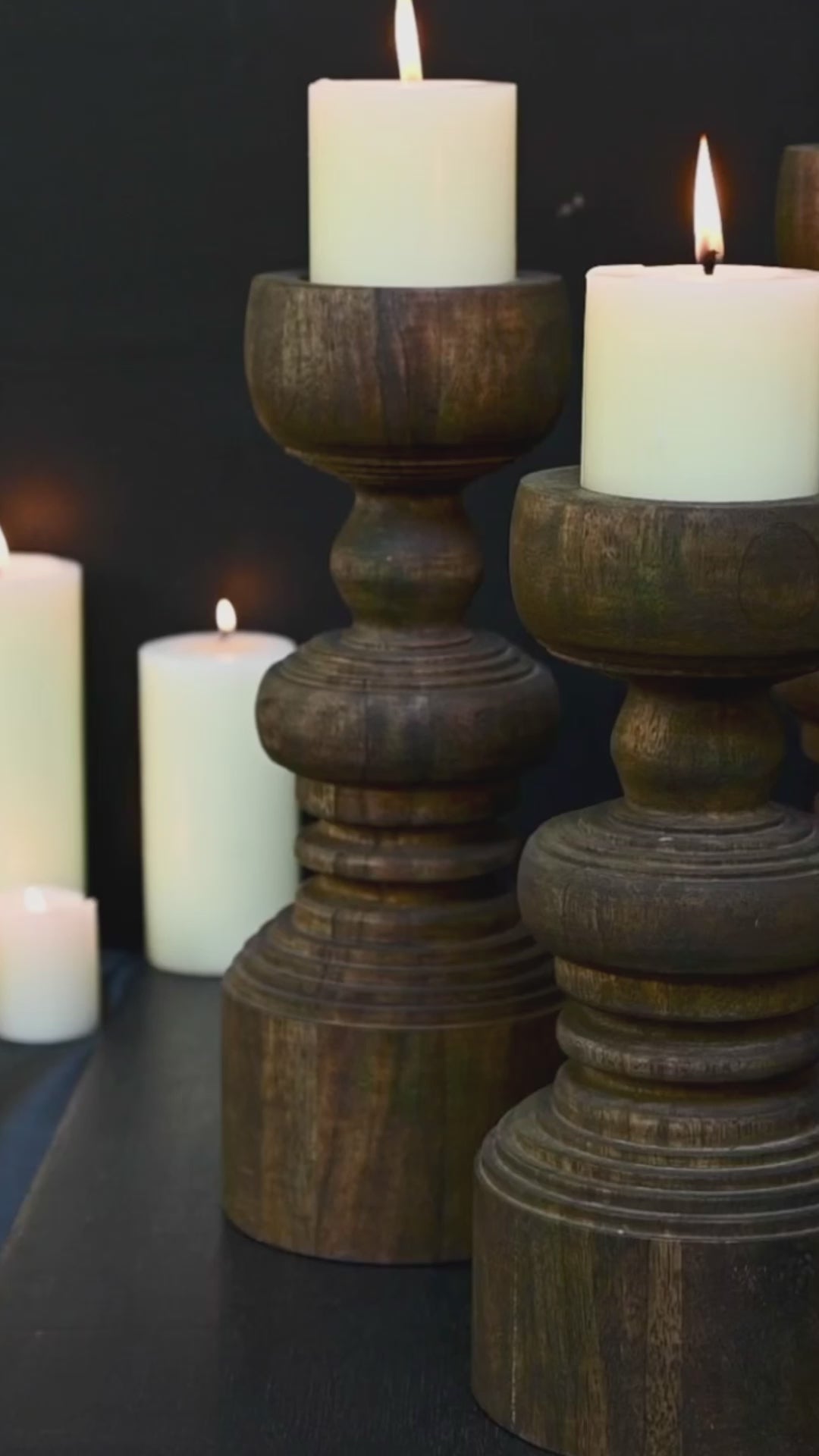 Antique Wood Pillar Candlestand Set of 3